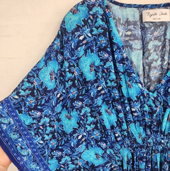 Rujuta Sheth Boho Resort Garden Marie Cinched Kaftan Maxi Dress Blue S/M - Picture 9 of 14